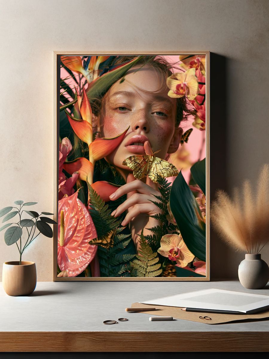 Tropical Portrait Floral Poster. — room view 2