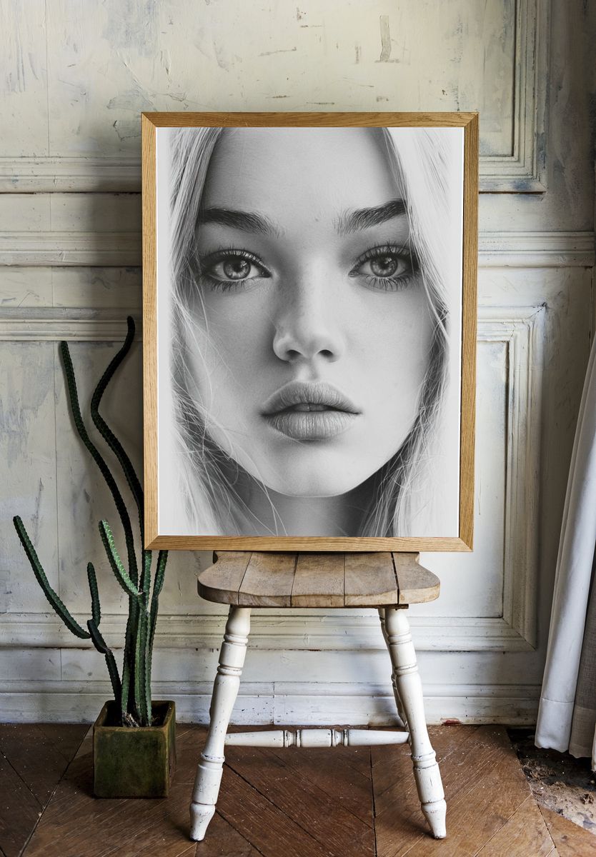 Monochrome Woman Portrait Print. room preview