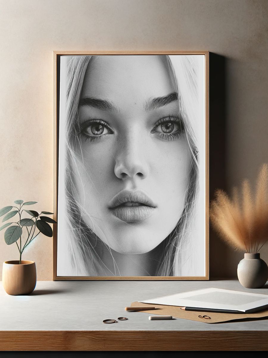 Monochrome Woman Portrait Print. — room view 2