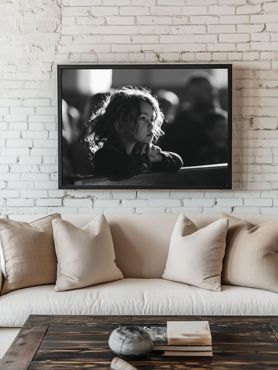 Contemplative Child Portrait Print. room preview