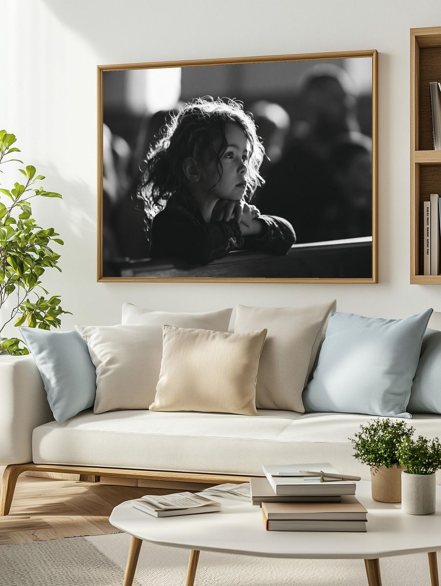 Contemplative Child Portrait Print. — room view 2