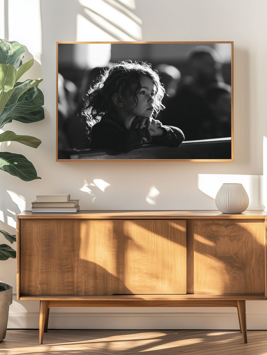 Contemplative Child Portrait Print. — room view 3