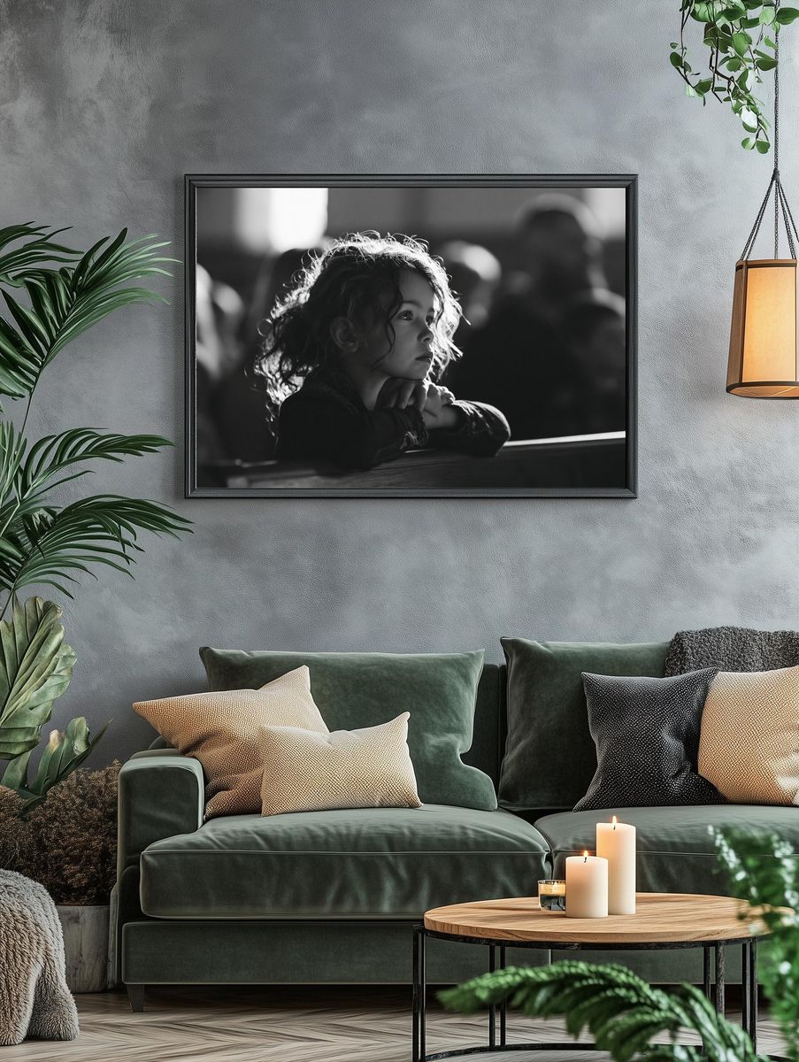 Contemplative Child Portrait Print. — room view 4