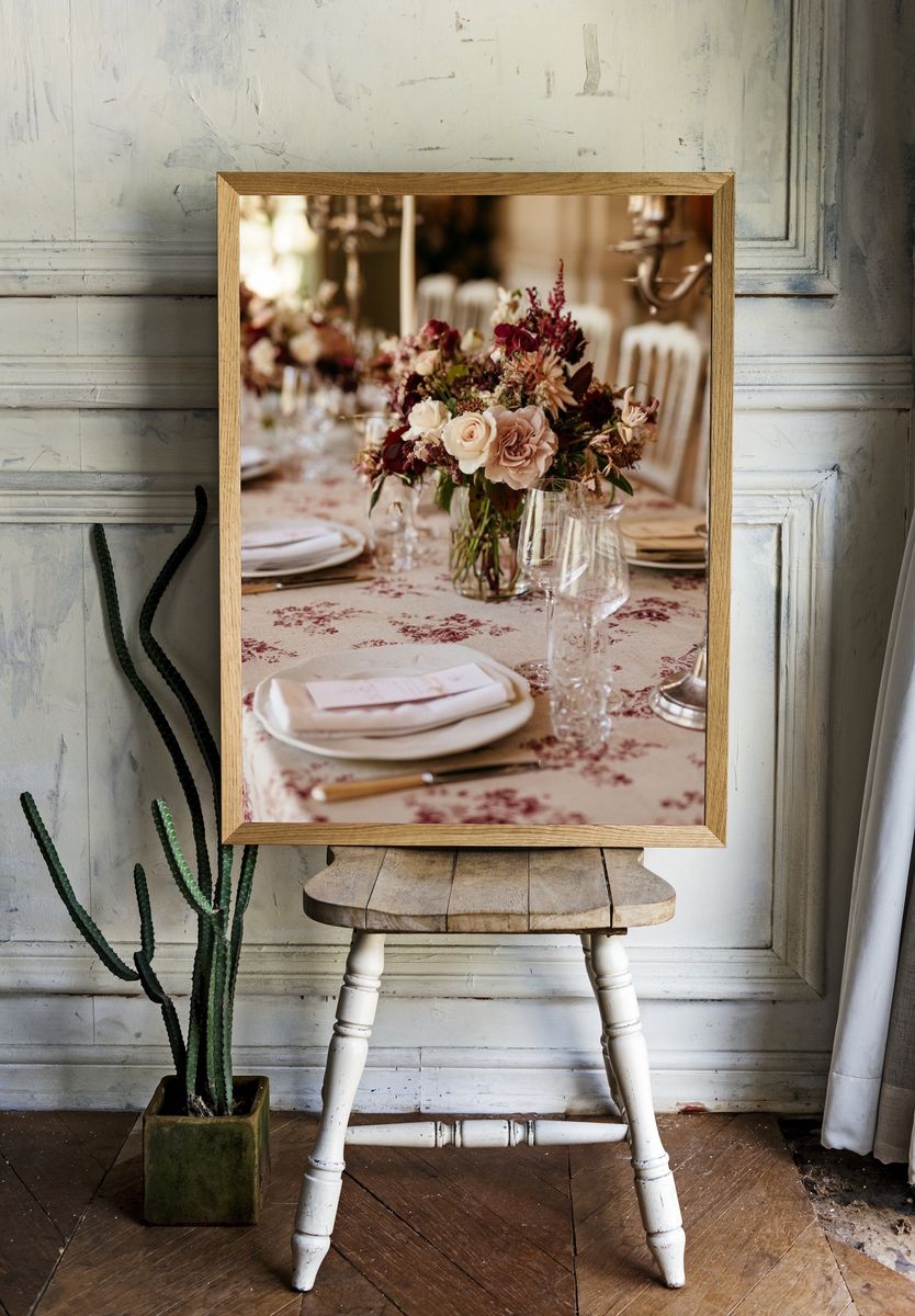 Romantic Floral Tablescape Photography Poster. — room view 1