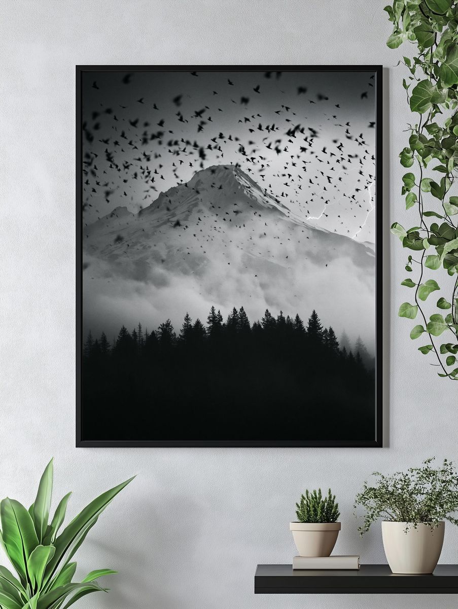 Stormy Mountain Birds Photography Poster. — room view 4