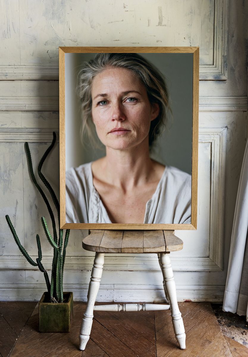 Contemplative Woman Portrait Print. — room view 1