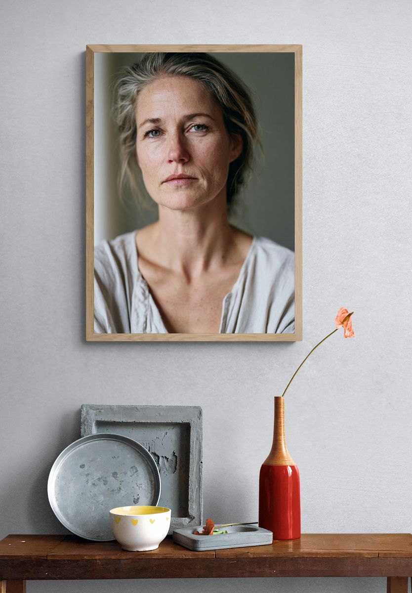 Contemplative Woman Portrait Print. — room view 3