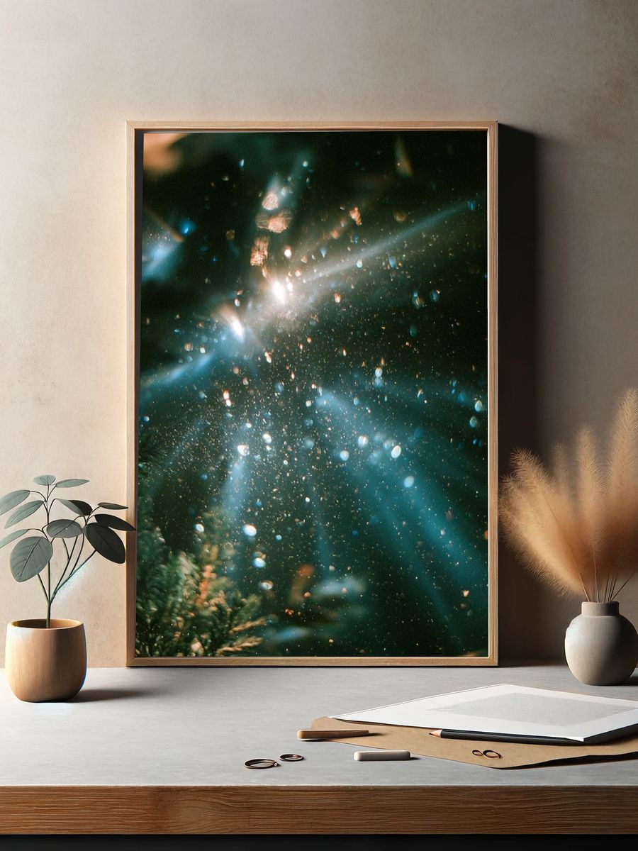 Forest Light Rays Photography Poster. — room view 2