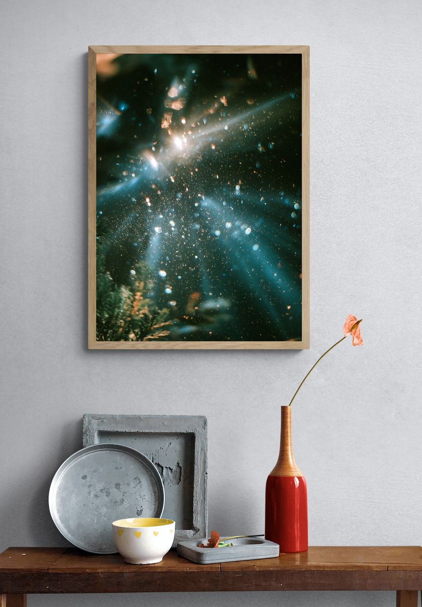 Forest Light Rays Photography Poster. — room view 3