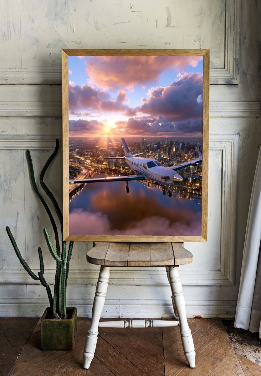 Sunset City Flight Photography Poster. — room view 1