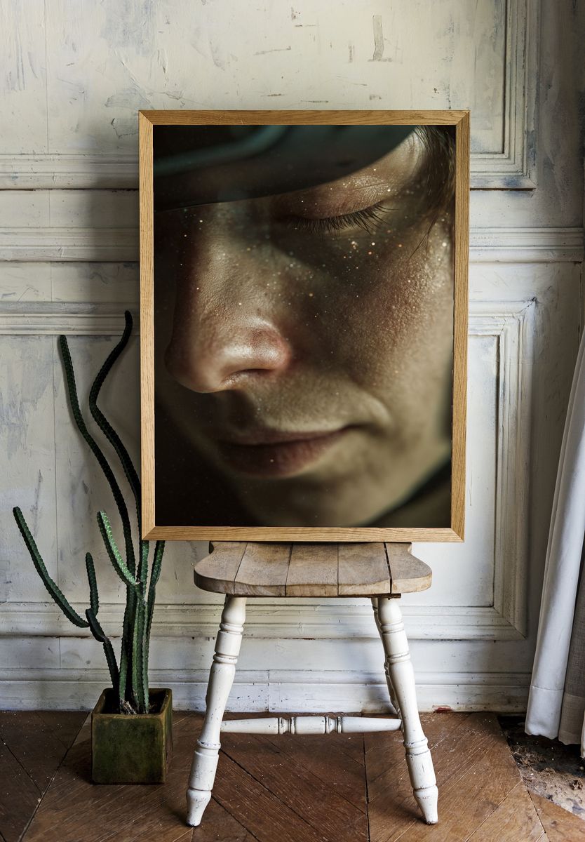 Dreamy Cosmic Portrait Print. room preview