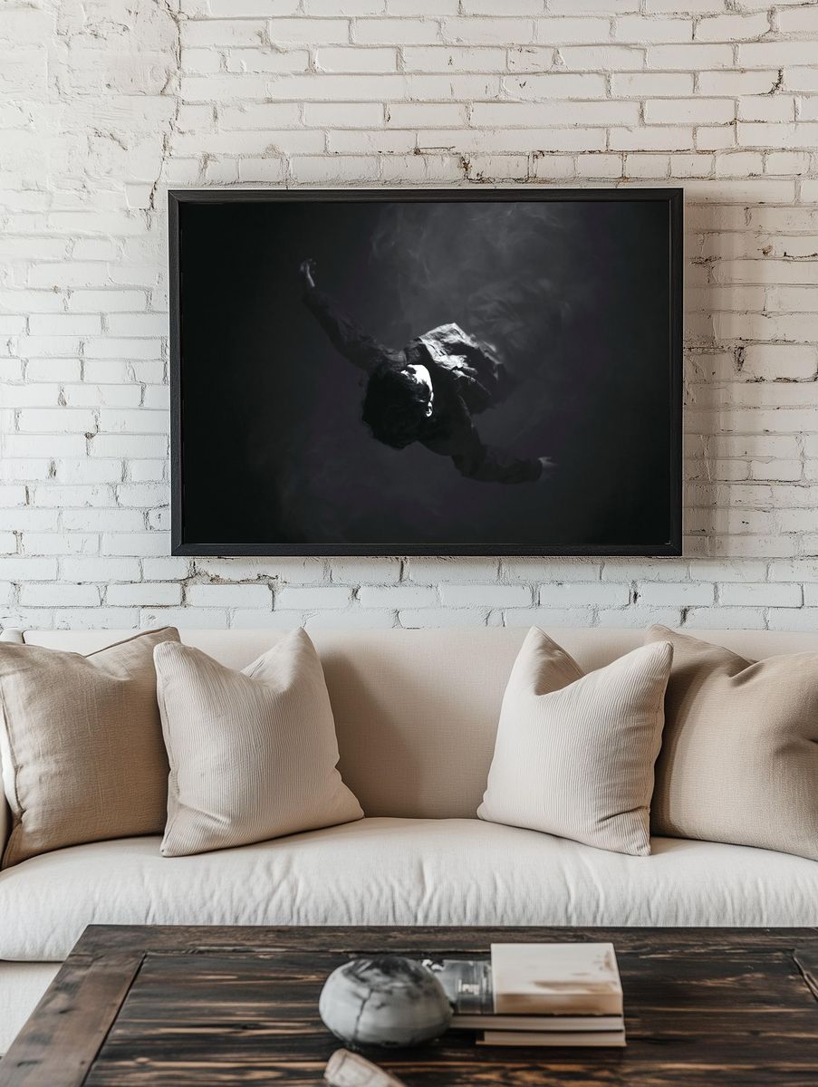 Floating Figure Black-White Poster. — room view 1