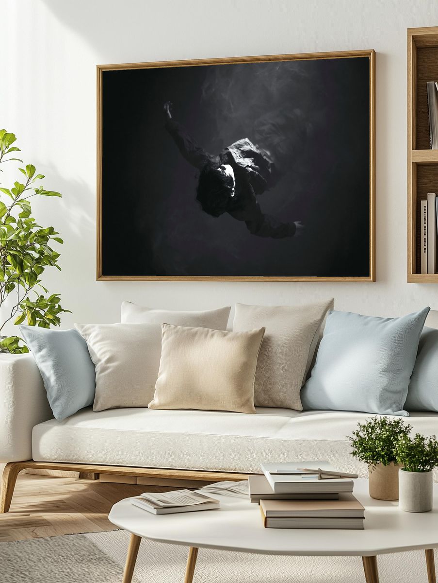 Floating Figure Black-White Poster. — room view 2