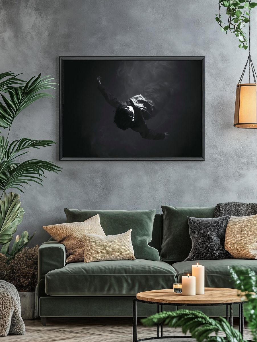 Floating Figure Black-White Poster. — room view 4