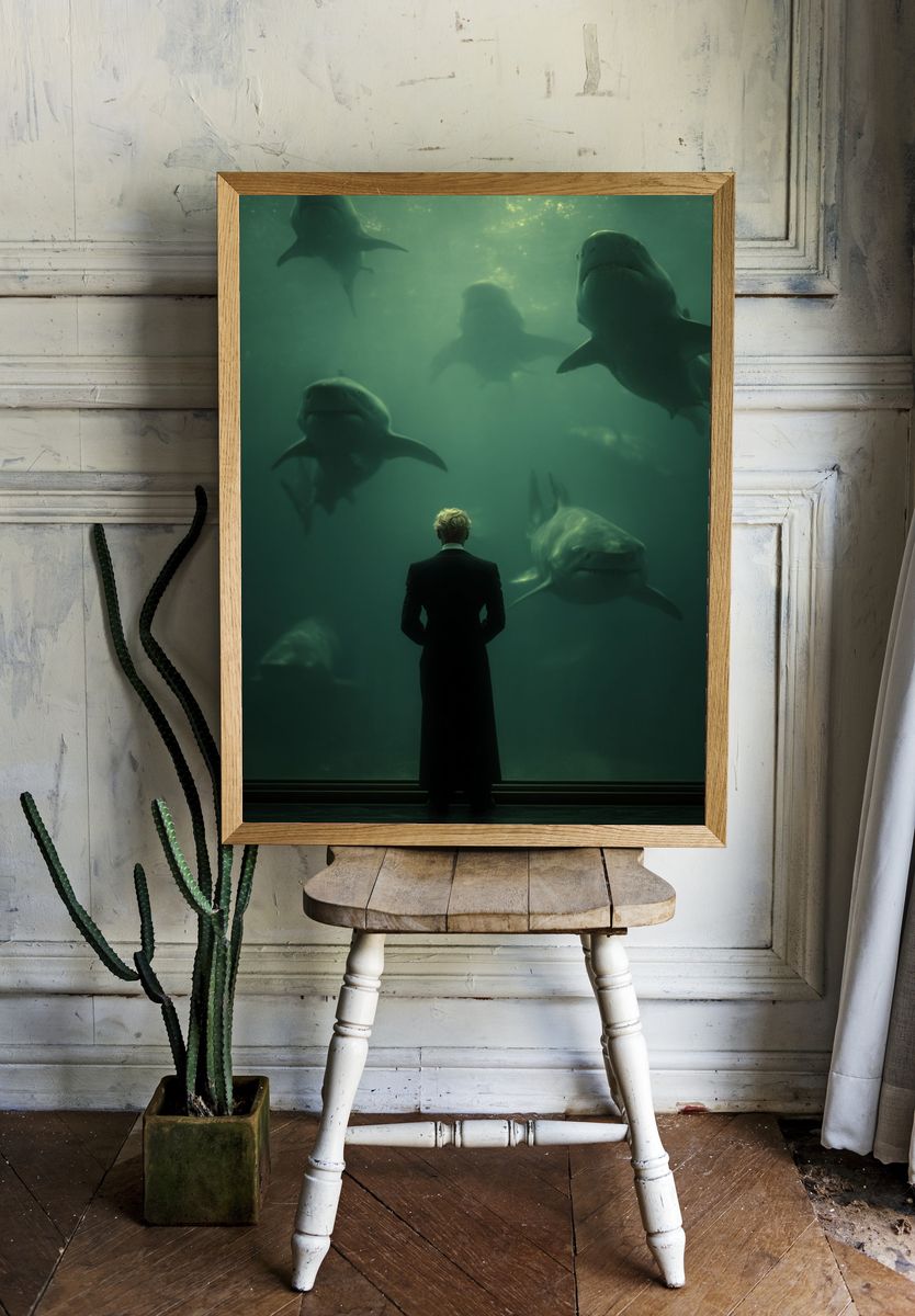 Shark Aquarium Silhouette Poster. room preview