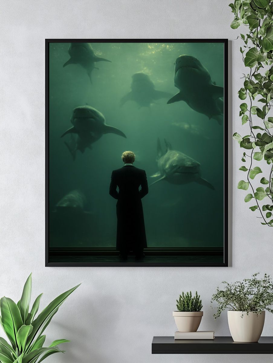 Shark Aquarium Silhouette Poster. — room view 4