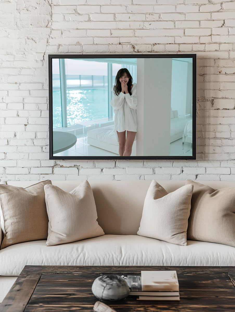 Smiling Woman by the Sea Photography Poster. — room view 1