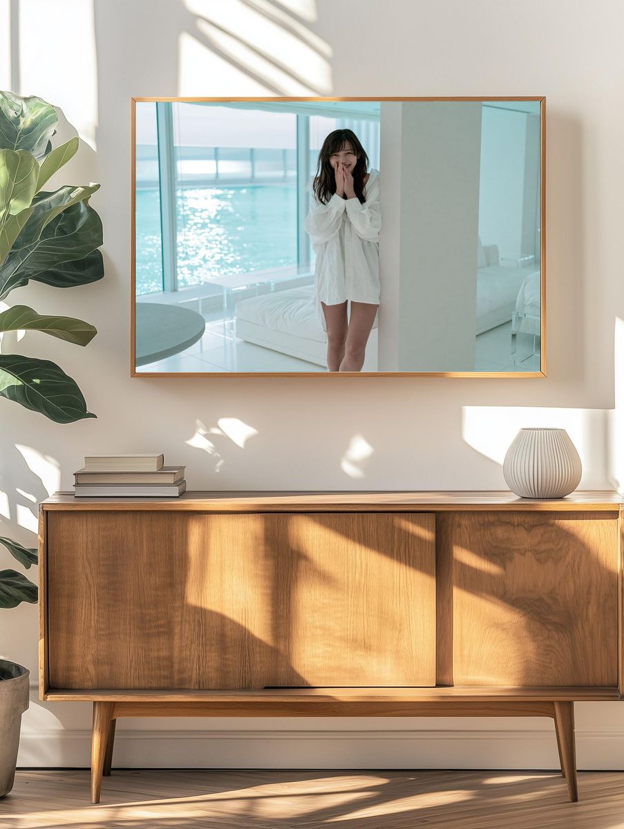 Smiling Woman by the Sea Photography Poster. — room view 3