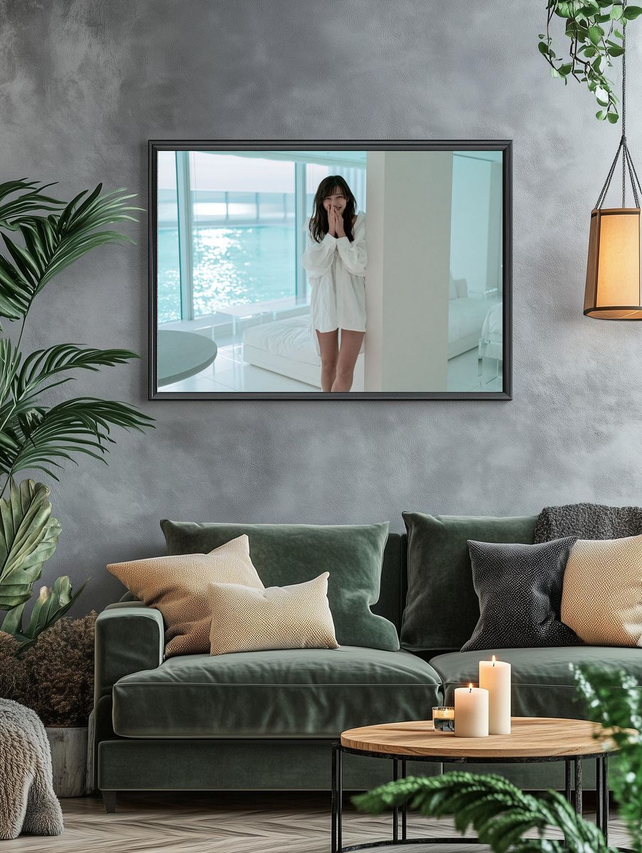 Smiling Woman by the Sea Photography Poster. — room view 4