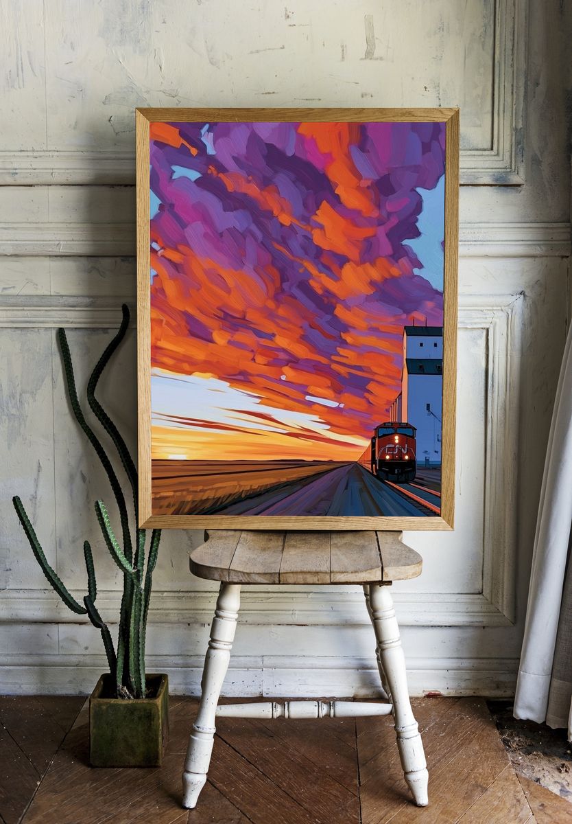 Sunset Freight Train Photography Poster. — room view 1