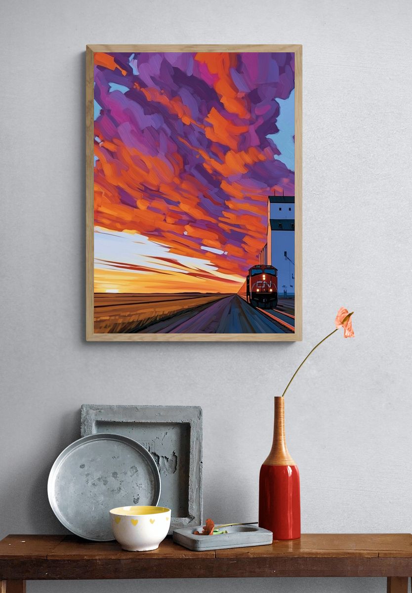 Sunset Freight Train Photography Poster. — room view 3