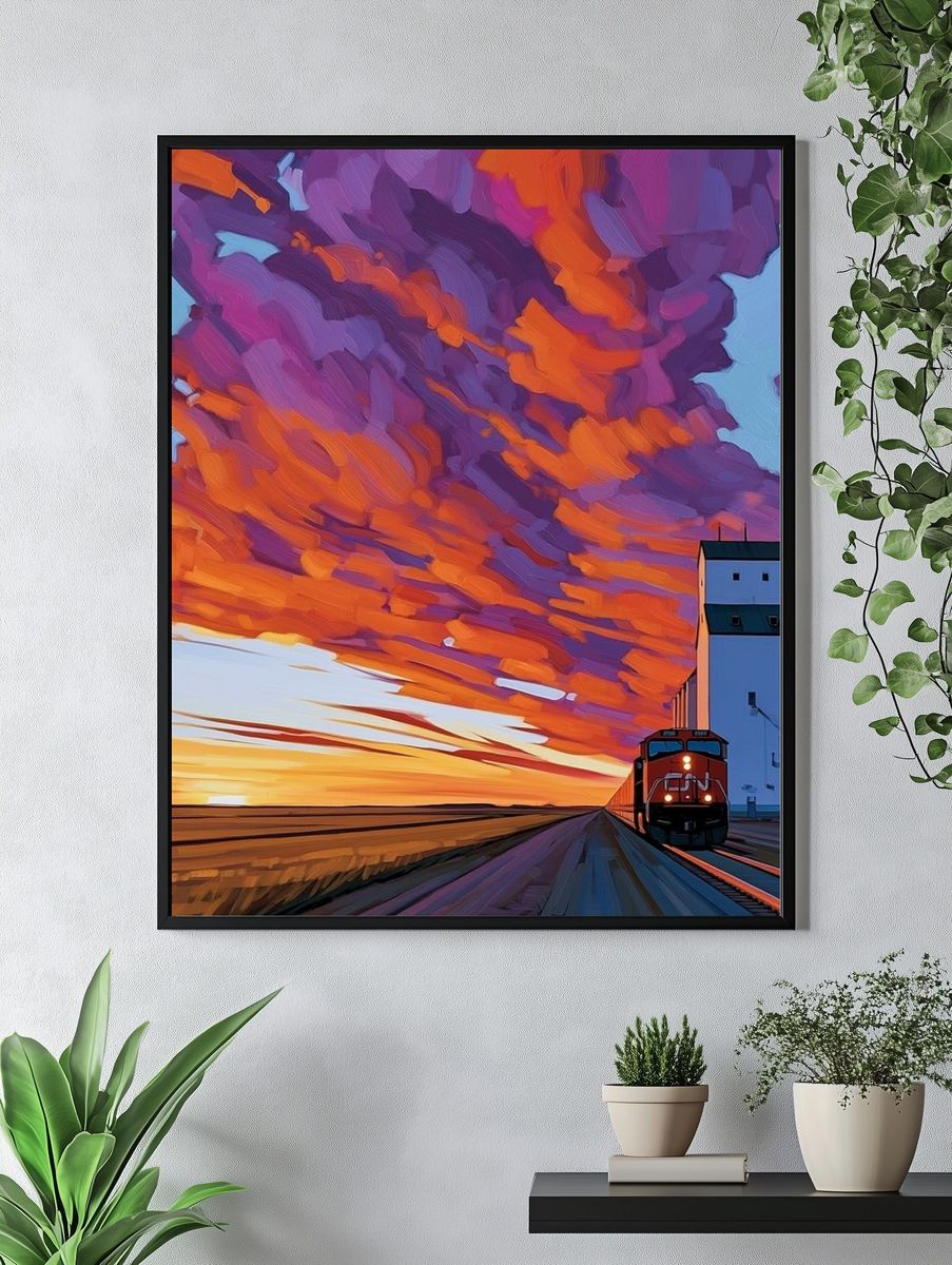 Sunset Freight Train Photography Poster. — room view 4
