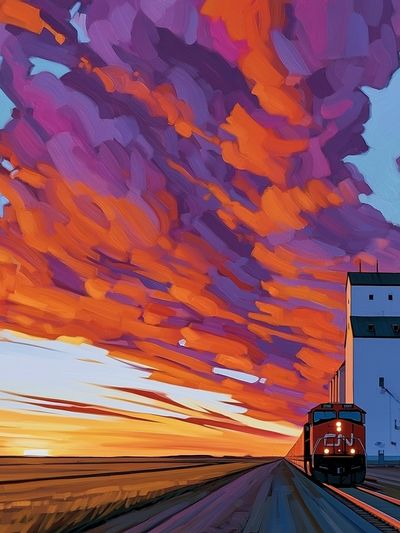 Sunset Freight Train Photography Poster.