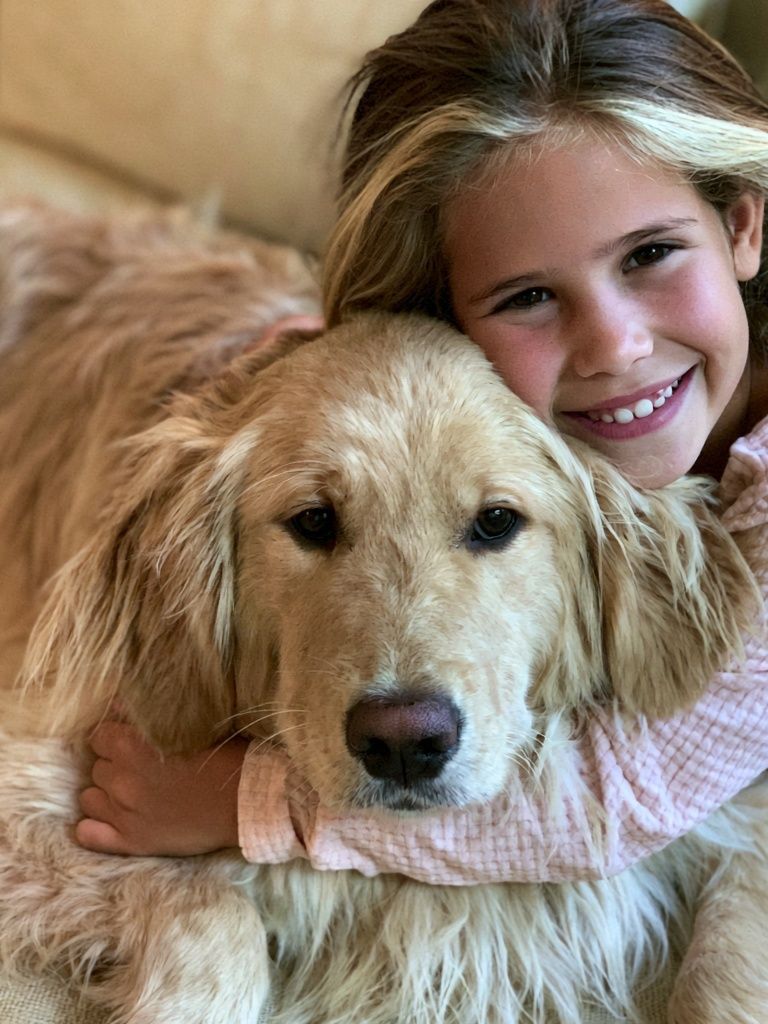 Girl and Golden Retriever Portrait Poster. poster — photography art