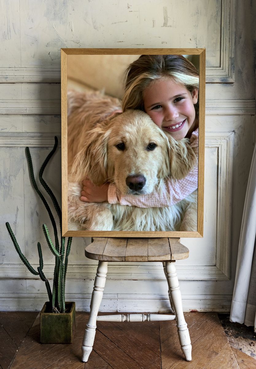 Girl and Golden Retriever Portrait Poster. — room view 1