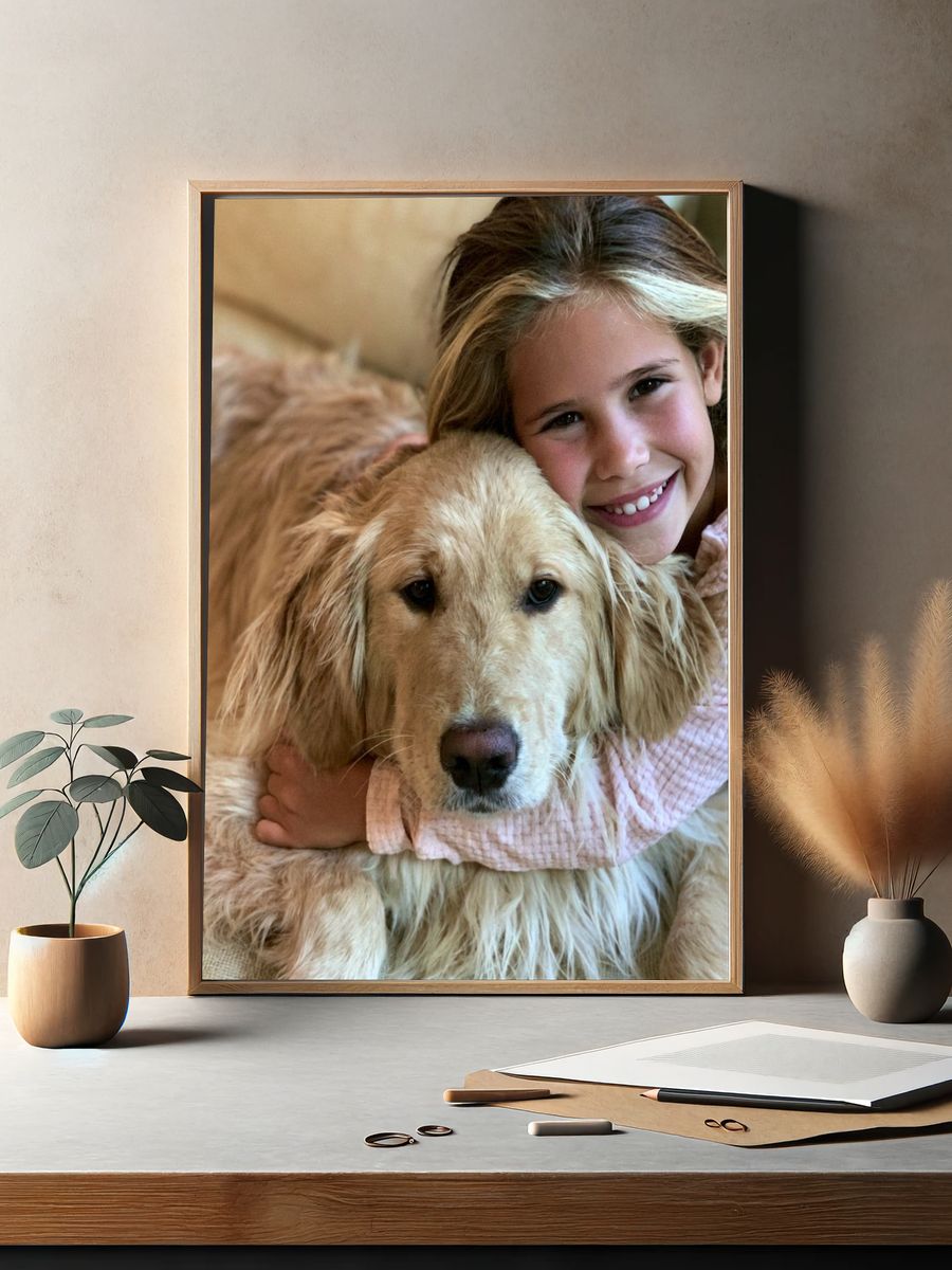 Girl and Golden Retriever Portrait Poster. — room view 2