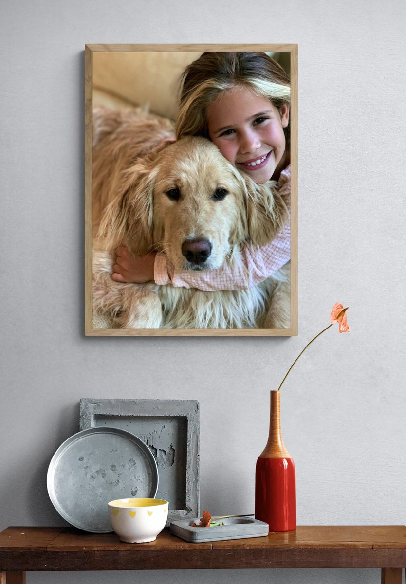 Girl and Golden Retriever Portrait Poster. — room view 3