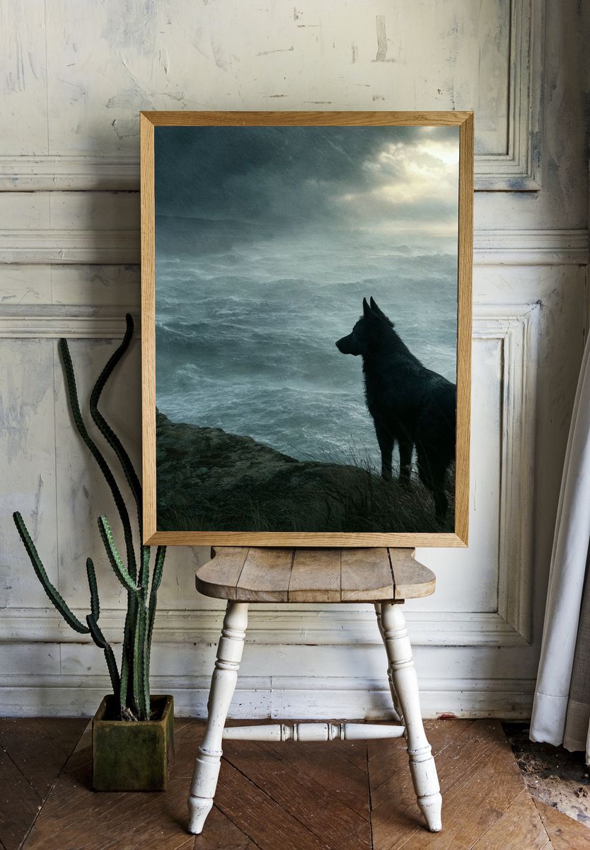 Stormy Coast Dog Photography Poster. room preview
