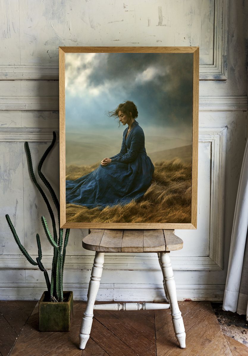 Solitary Woman in Stormy Fields Poster. — room view 1