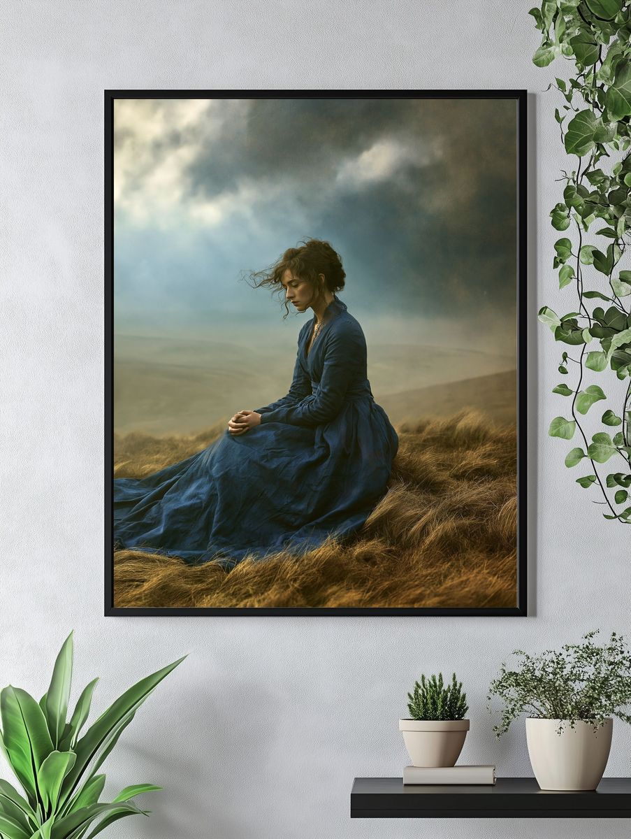 Solitary Woman in Stormy Fields Poster. — room view 4