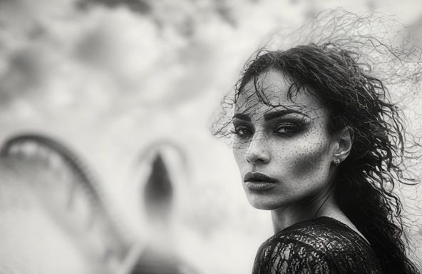 Moody Woman Portrait Black-White Poster. poster — photography art