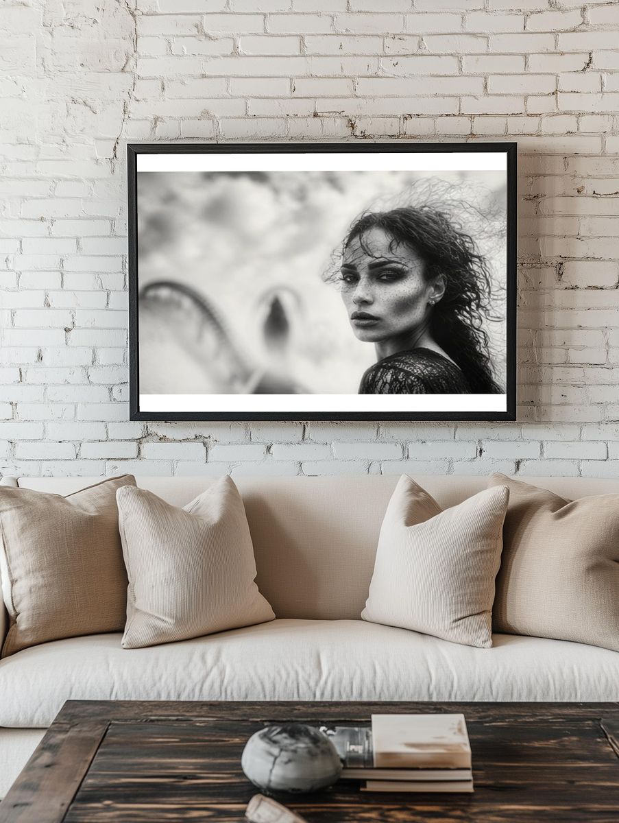 Moody Woman Portrait Black-White Poster. room preview