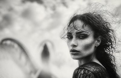 Moody Woman Portrait Black-White Poster.