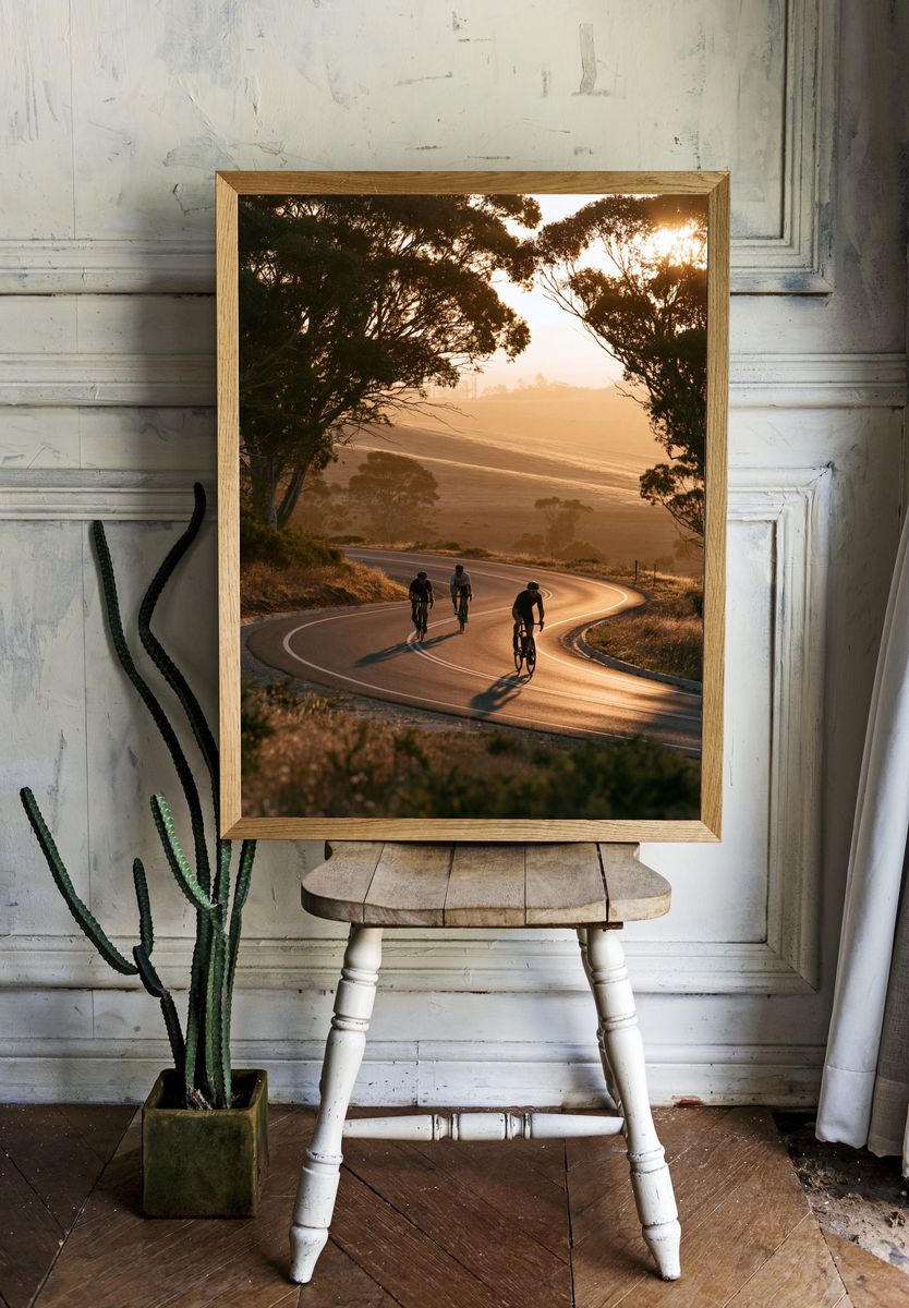 Sunset Cyclists Road Photography Poster. room preview