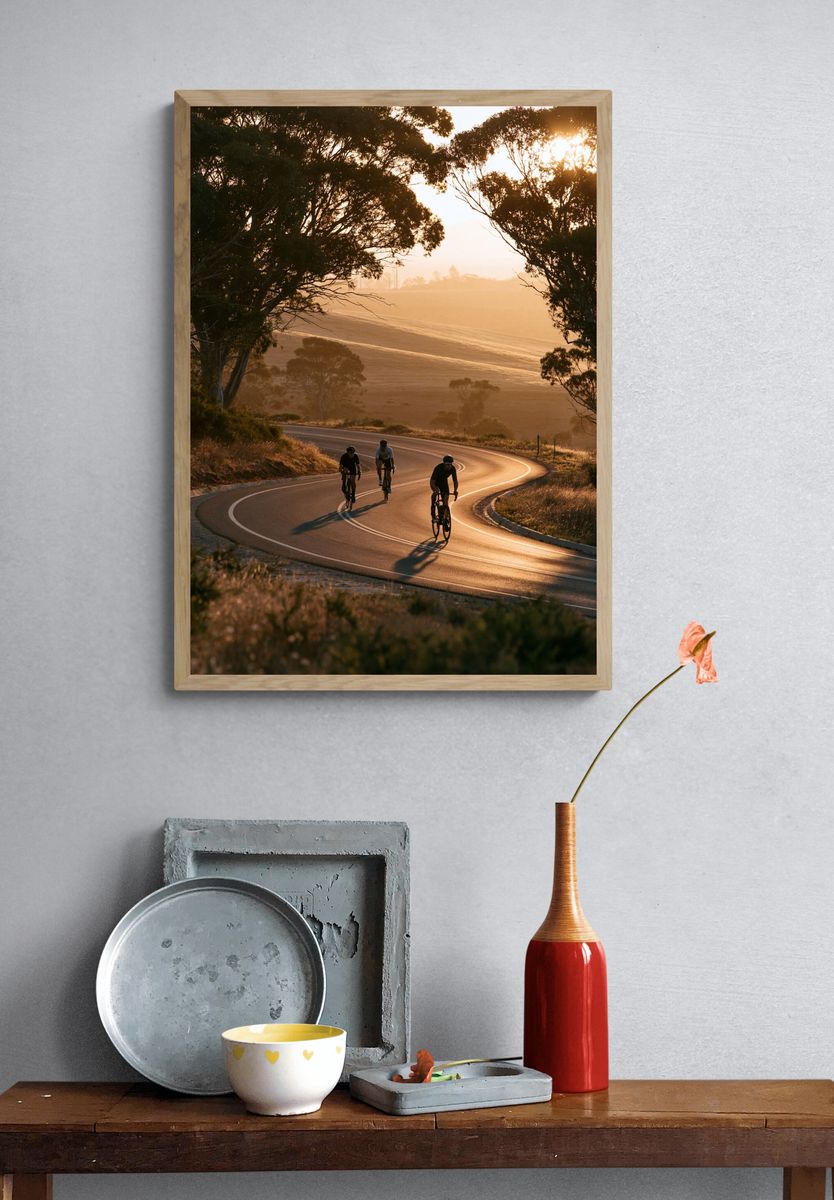 Sunset Cyclists Road Photography Poster. — room view 3