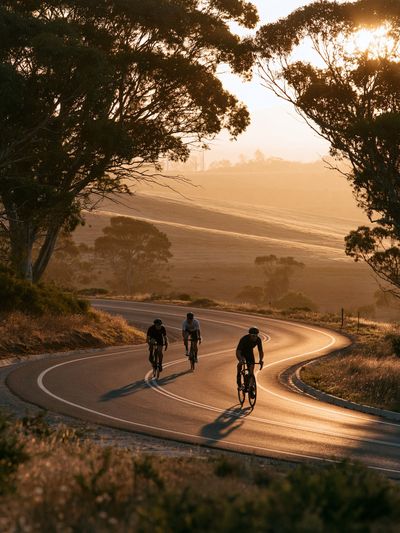 Sunset Cyclists Road Photography Poster.