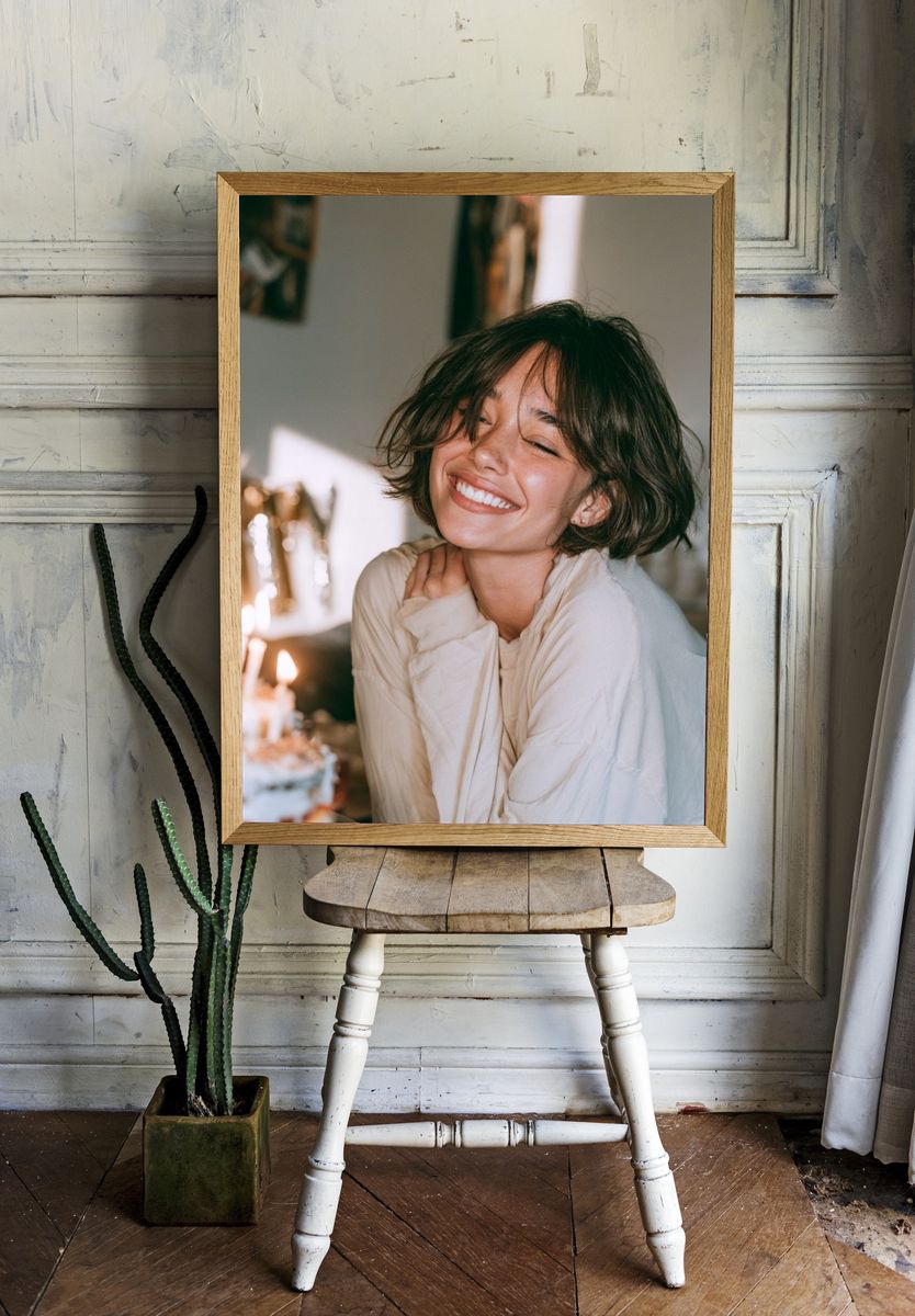 Smiling Woman Portrait Photography Poster. — room view 1
