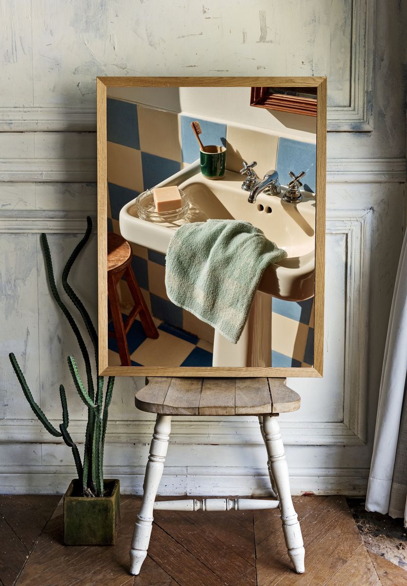 Sunlit Vintage Bathroom Sink Poster. — room view 1