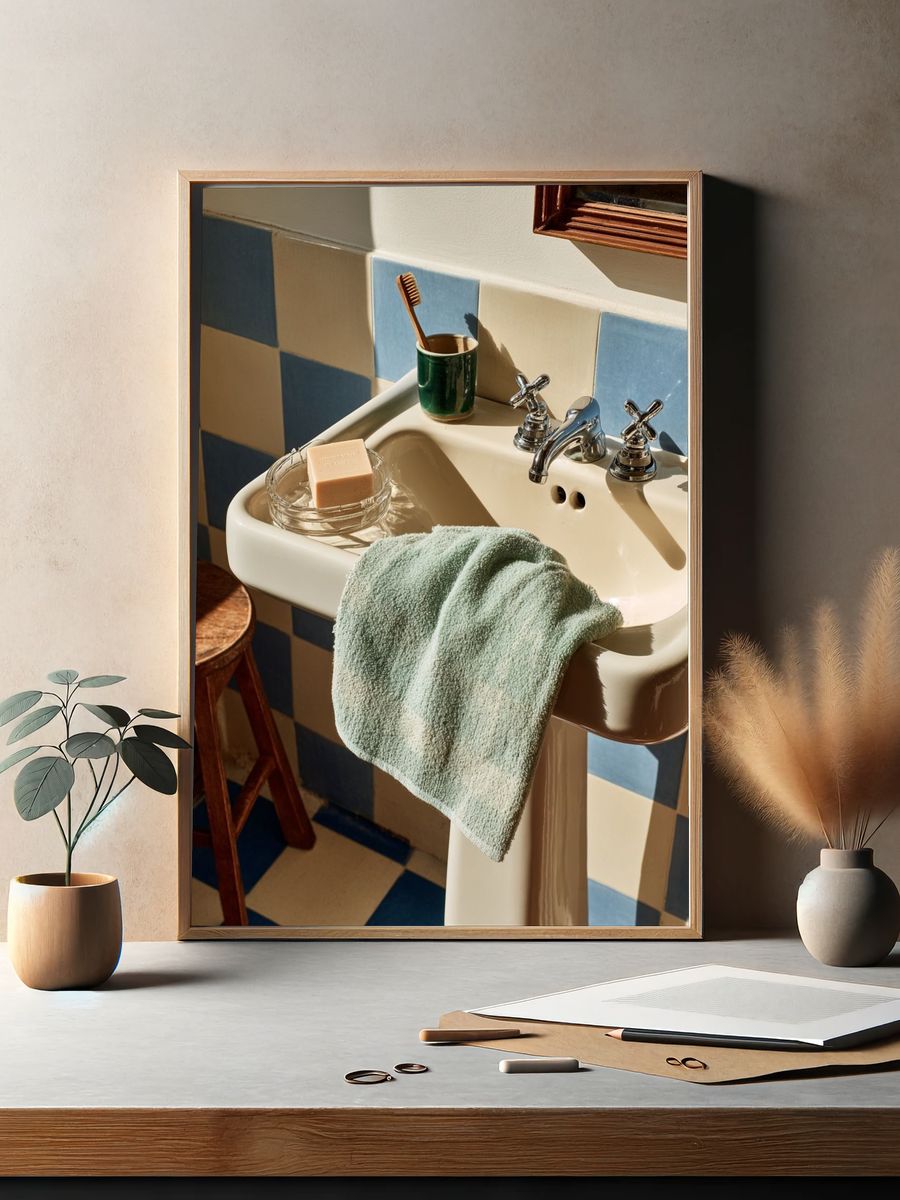 Sunlit Vintage Bathroom Sink Poster. — room view 2