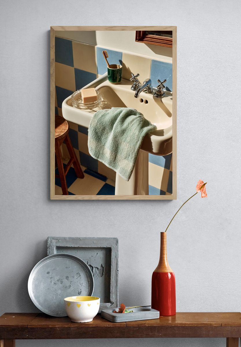 Sunlit Vintage Bathroom Sink Poster. — room view 3