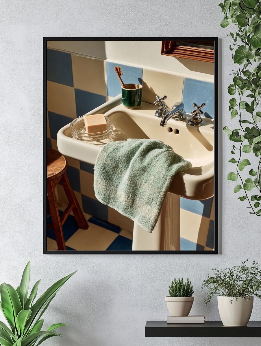 Sunlit Vintage Bathroom Sink Poster. — room view 4