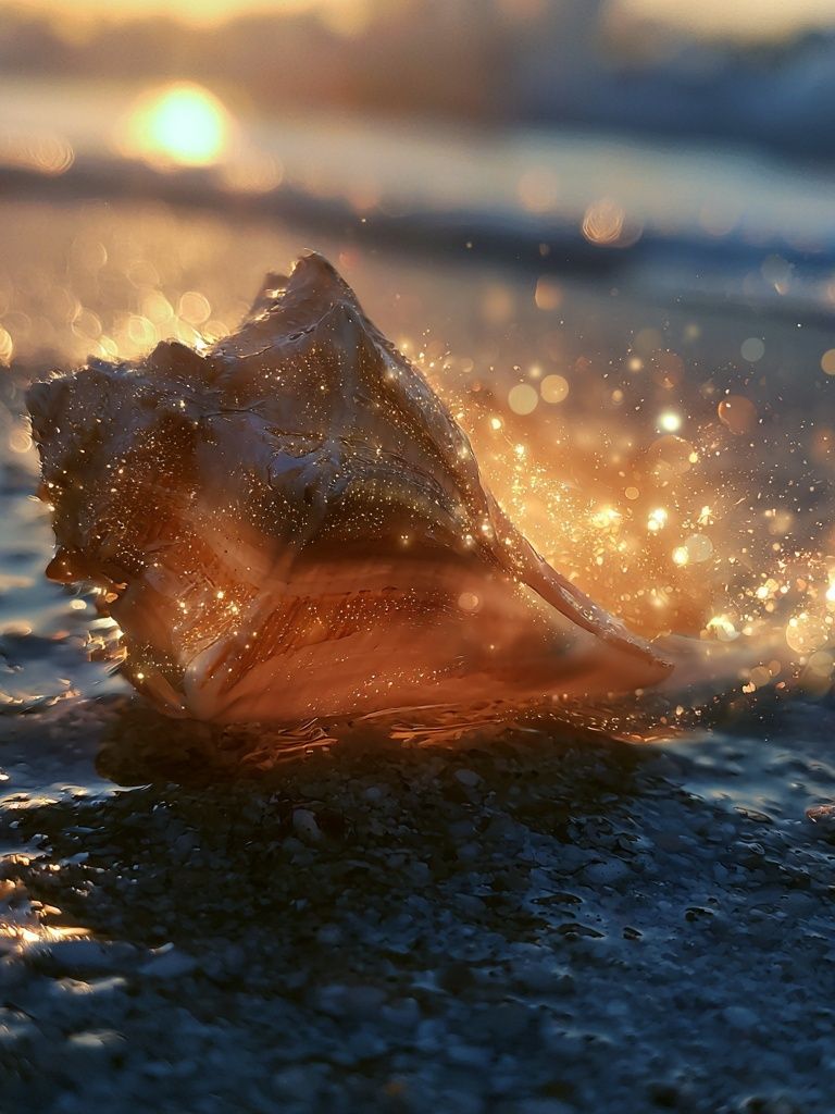Seashell at Sunset Photography Poster. poster detail