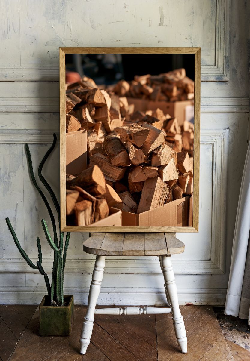 Stacked Firewood Photography Poster. — room view 1
