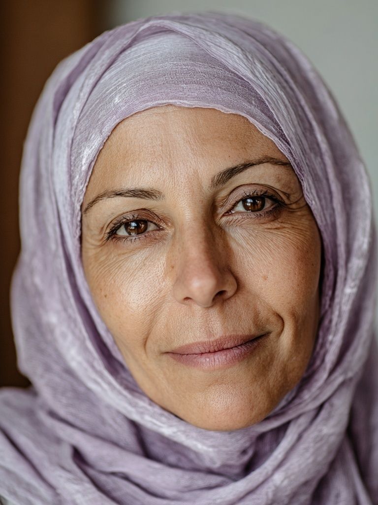 Woman in Lavender Hijab Portrait Print. poster detail
