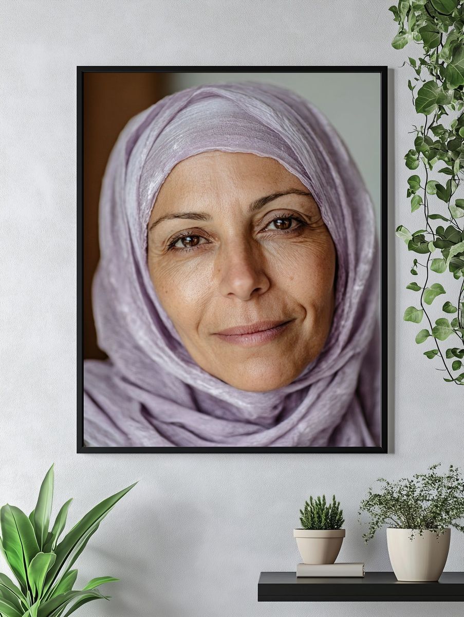 Woman in Lavender Hijab Portrait Print. — room view 4