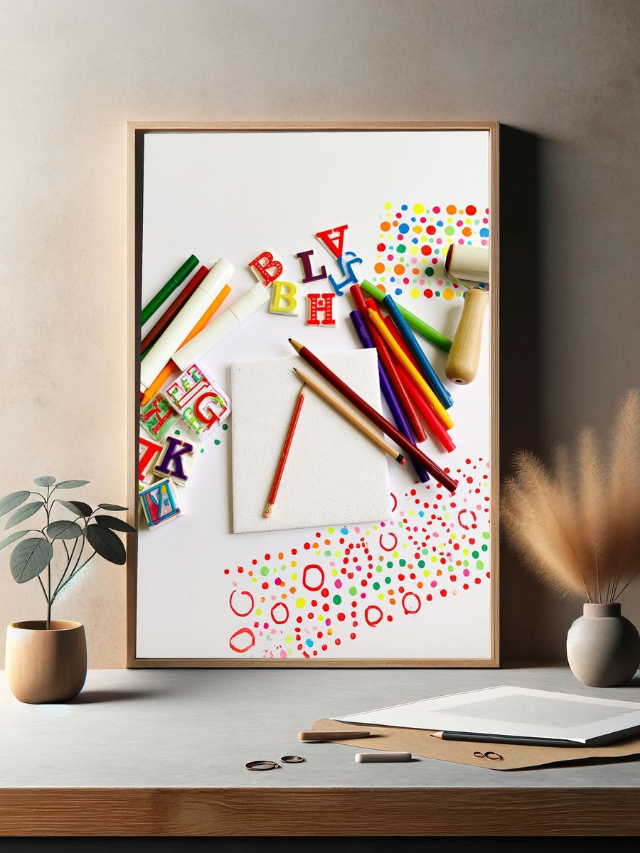 Colorful Art Supplies Still Life Poster. — room view 2